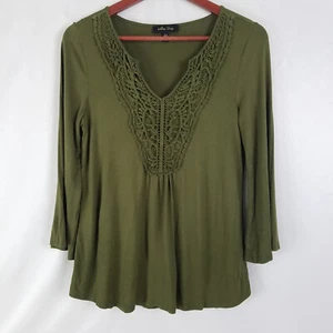 Melissa Paige Shirt Damen Small Grün Oberteil Langarm Bestickt V-Ausschnitt - Bild 1 von 8