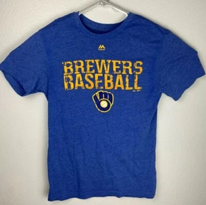 Majestic Milwaukee Brewers Baseball kurzärmliges Hemd blau Herren S Small " - Bild 1 von 4