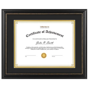 8.5x11 Diploma Frame Solid Wood Black with Gold Trim for Certificate Double Mat - Picture 1 of 11