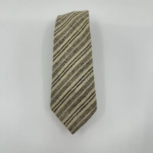 Vintage Woolmark Necktie Mens Beige Striped Tweed Pure Wool Indie Boho Wedding - Picture 1 of 4