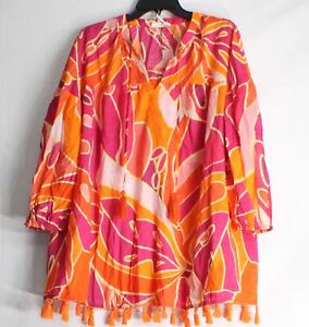 3C13 NEW Sz L Women Christian Siriano Oversized Long Sleeve Blouse -Orange/Pink