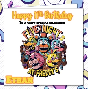 Tarjeta de cumpleaños personalizada de Five Nights at Freddy's FNAF para jugadores adolescentes/relaciones públicas - Imagen 1 de 4