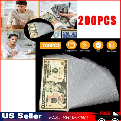 200 X Money Bag Storage Protect US/World Currency Banknotes Clear Soft Sleeves - Image 1 of 4