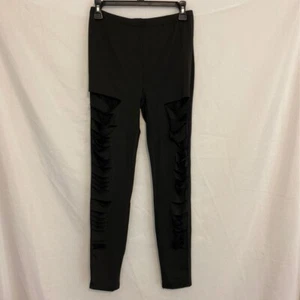 SHEIN Womens Leggings Pants Black Mid Rise Slashed Legs Yoga L New - Picture 1 of 4