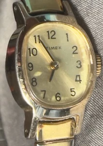 Vintage Timex Watch Women 17mm Gold Tone Stretch Band Manual Wind. Works - Picture 1 of 6