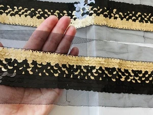2 Yds Gold & Black Sequined Mesh Border Trim/Sewing/Craft/Dance-wear/3.25" Wide - Picture 1 of 13