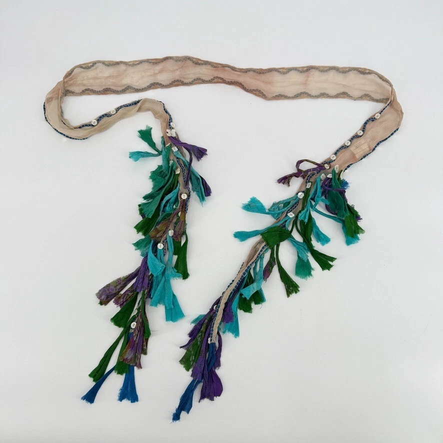 Chan Luu Silk Scarf Belt Multicolor Boho Fringe Wrap Choker Y2K Hippie Festival - Image 1 of 4