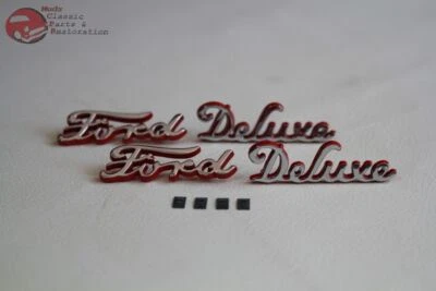 Ford Deluxe 1940 Script capó lateral emblemas insignia cromada acento rojo Foto 1 de 4
