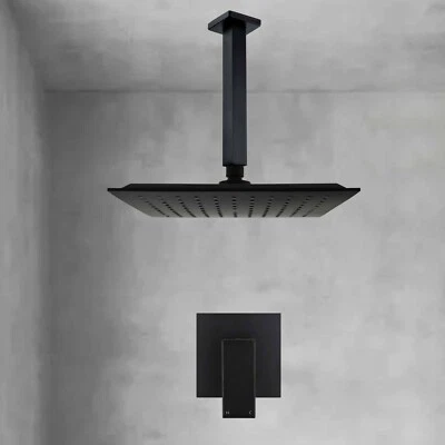 Matte Black Square Shower Head Ceiling Arm Set Bath Concealed Shower Mixer Valve