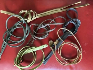 VINTAGE 80's 70s SET 6 Tie Belts Gold Metallic CORDS Disc Medallions Metal Tips - Picture 1 of 8
