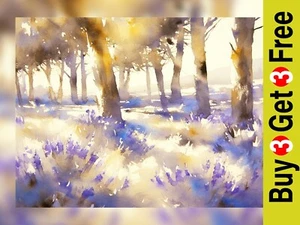 Lavender Woodland View 5"x7" Print on Matte Paper | Soft Sunlit Landscape Art - Picture 1 of 7