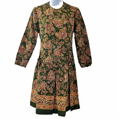 MODE O’DAY Vestido Vintage Años 60 Verde Naranja Mod Psicodélico Cachemira Cintura Caída M Foto 1 de 4