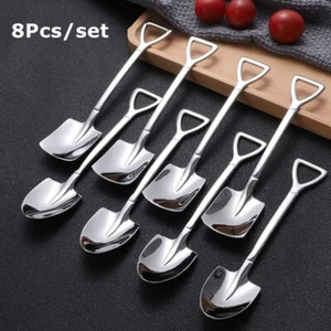 8Pcs Retro Coffee Ice Cream Spoon Stainless Steel Shovel Spoon Kitchen Gadgets - Picture 1 of 12