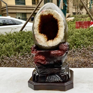 52.91LB Natural citrine geode quartz cluster crystal Dinosaur egg +stand - Picture 1 of 15