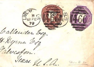 GB EARLY TEXAS MAIL Liverpool Transatlantic 1879 Compound Stationery USA MS2026 - Image 1 of 4