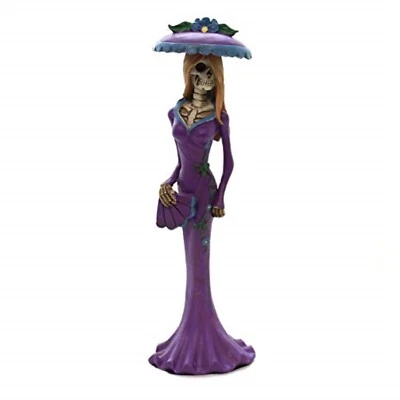 Sombrero Fascinador Púrpura Esqueleto Dama Día de los Muertos Figura Día de los Muertos Foto 1 de 2
