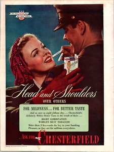 VINTAGE 1944 CHESTERFIELD CIGARETTES TOBACCO WWII ERA PRINT AD - Picture 1 of 1