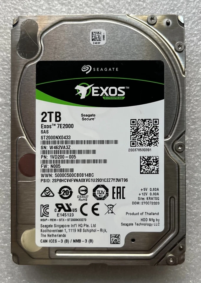 Seagate Exos 7E2000 2TB 512e SAS 12Gb/s 7200 RPM Enterprise HDD ST2000NX0433 - Image 1 of 1