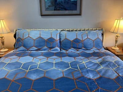 ***NUEVO *** Funda nórdica Ocean Blue KING Royal Geometric HoneyComb + fundas de almohada Foto 1 de 4