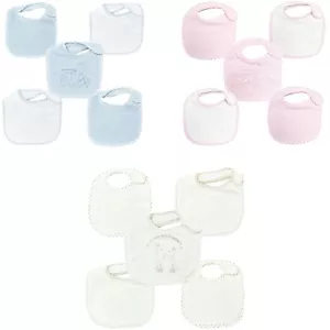 Baby Terry Bibs 5 Pack Boys Girls Feeding Dribble Adjustable Baby Bibs - Picture 1 of 13