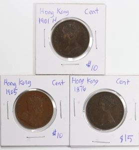 World Coins Lot of 3 - Hong Kong 1876, 1901, 1905 Cent - Picture 1 of 2