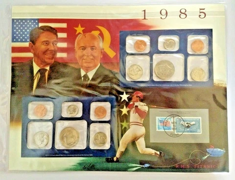 1985 Uncirculated set, P and D, Reagan and Gorbachev Summit folder w/ sleeve* Cover