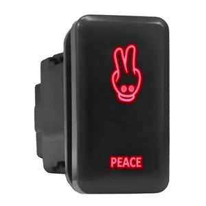 PEACE - Red Backlit Tall Push In Switch 1.54"x 0.83" (Fit: Toyota) - Picture 1 of 6