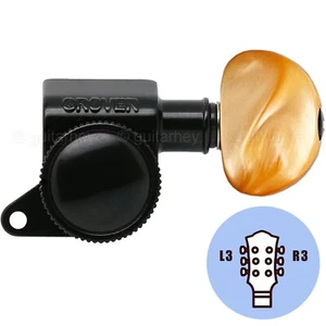 NEW Grover 505 Mini Roto-Grip L3+R3 Locking Rotomatic Tuners AMBER 3x3 - BLACK - Picture 1 of 4