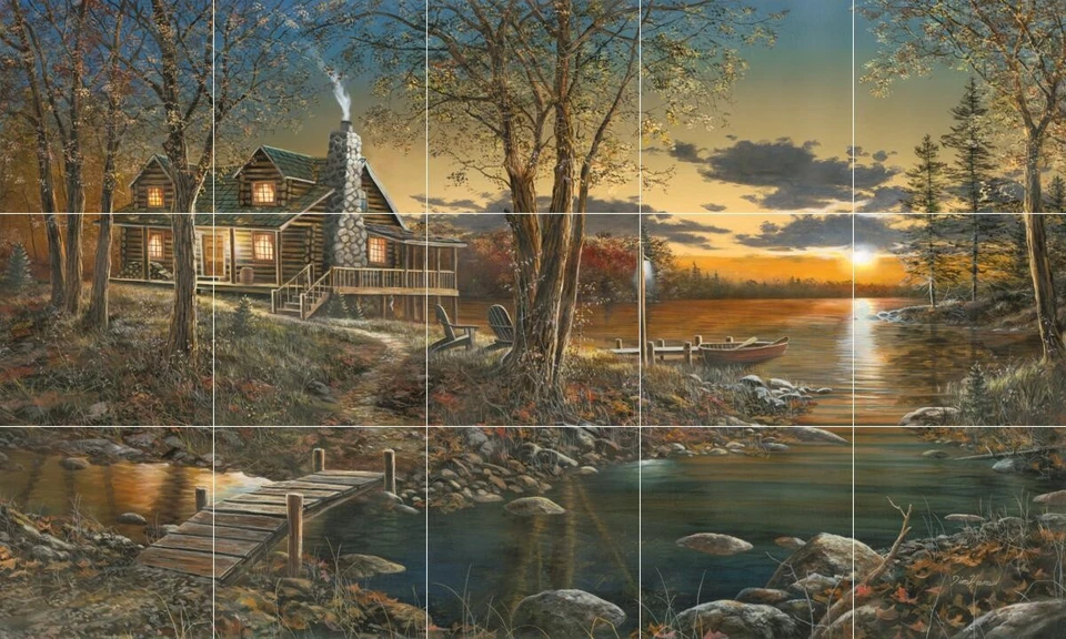 Mural de azulejos de salpicadero de cerámica bosque cocina/baño/sala de estar - cabina Foto 1 de 1