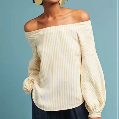 Anthropologie Maeve Yellow And White Striped off shoulder Top US 2 - Image 1 of 4