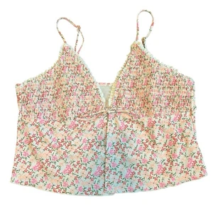 No Boundaries Women’s XL Ditsy Floral Smocked Tie Front Cropped Tankini Swim Top - Picture 1 of 6