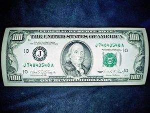 1990 $100 dollar Bill Small Head FRN New York # J74843548A (Uncirculated) - Picture 1 of 2