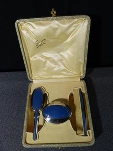 Nécessaire coffret coiffure en argent laqué style art déco Félix Frères Toulouse - Picture 1 of 24