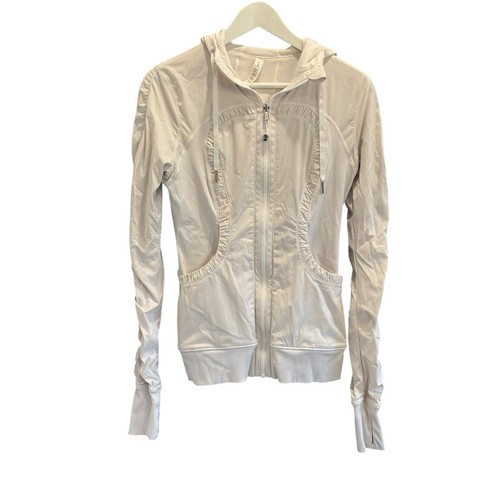 OFF WHITE Giacca bianca con cappuccio Lululemon donna Stride dettaglio increspato taglia 6