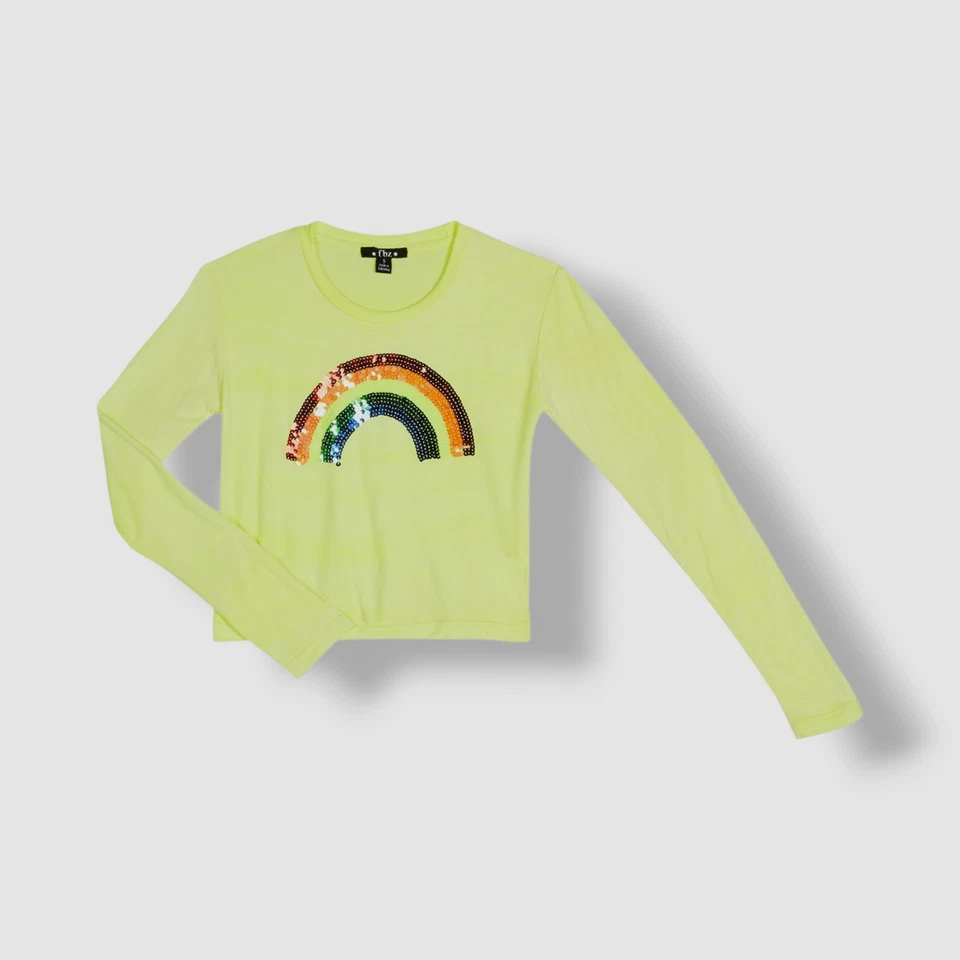 Цветы на Zoe Kid девочки желтый блестками радуги длинным рукавом футболка верхний размер L - Изображение 1 из 1