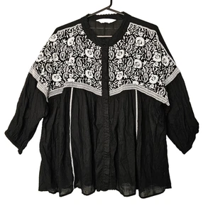 Virtuelle/TS  women's size 18 Black and white embroidered detail long sleeve top - Picture 1 of 15
