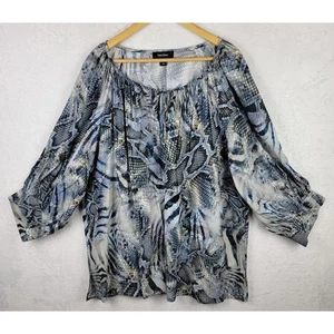 Karen Kane 1X Blouse 3/4 Sleeve Whimsical Bohemian Blue Snake Print Tunic Top - Picture 1 of 10