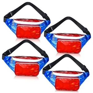 4 Pcs Mardi Gras Holographic Fanny Packs for Women Adjustable Red Blue White - Picture 1 of 7