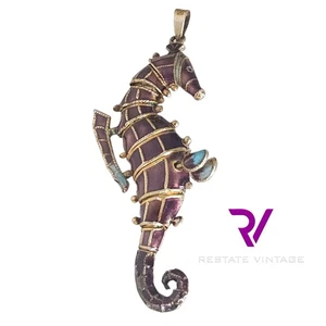 Colgante de caballito de mar articulado esmaltado púrpura plata como nuevo de colección exportación china - Imagen 1 de 8
