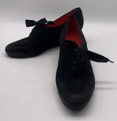 Zapatos de salón de cuña Pas De Rouge para mujer de gamuza negra con cordones talla 42 EE. UU. 12 Foto 1 de 4