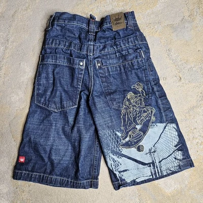 Vintage Embroidered JNCO Wide Leg Denim Jean Short Boys Youth Size 8 Skater - Image 1 of 4