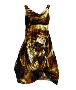 Gary Graham Dress Womens 8 Gold Black Silk Layered Raw Hems Edges Midi Art - Picture 1 of 16