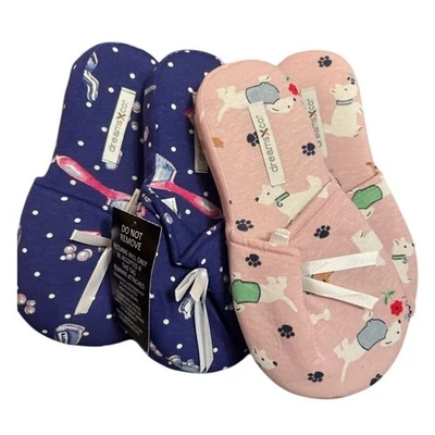 Тапочки женские Dreams Co M 7 8 розовые с принтом в виде собачьей лапы синяя зубная щетка пижама 2 шт. - Изображение 1 из 4