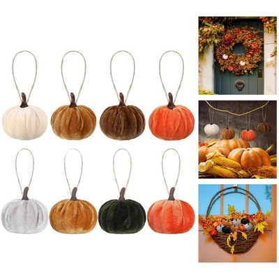 Set of 12 Velvet Pumpkin Ornaments with Hemp Rope for Autumn Decoration - Image 1 of 4