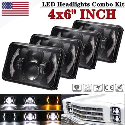 For Chevrolet Monte Carlo SS 1980-1988 4PCS 4x6" LED Headlights Hi-Lo Beam DRL Foto 1 de 4