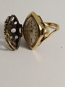 Bucherer Ringuhr Handaufzug Schmuckuhr Größe 6,5 tickt nicht Walzgold - Bild 1 von 19