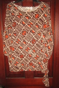 Chico's Sz 3 XL Stretch Top Blouse Shirt Ethnic Geometric Print Tie Bottom Artsy - Picture 1 of 3