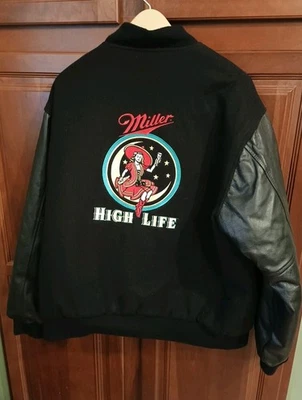 Chaqueta Universitaria Miller High Life Cuero Lana De Colección Para Hombre XL Niña En La Luna  Foto 1 de 4