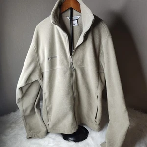 Men's Columbia Fleece Jacket Size Medium - Beige Full Zip & Zip Pockets - Picture 1 of 5