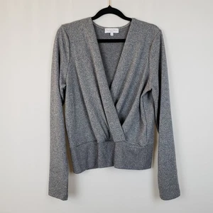Michael Stars Pullover M grau silber metallic Wickeloptik vorne V-Ausschnitt weich Made in USA  - Bild 1 von 12